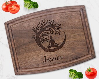 Custom Wood Cutting Board with Yoga Meditation for Yoga Mom Kitchen Decor. Birthday Gift for Her Wife, Mothers Day Gift for Mom Yoga Gifts