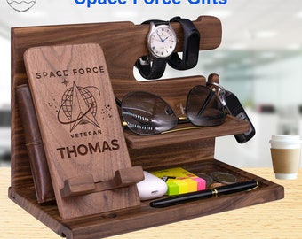 Personalized Space Force Gifts for Him Her on Birthday, Air Force Gift for Men. Custom Space Force Day Phone Stand Gifts for US Space Force