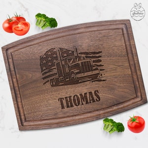 Fathers Day Gifts for Trucker, Truck Driver Dad Gifts. Custom Trucker Cutting Board Kitchen Gifts for Long Haul Driver, Semi Truck Driver