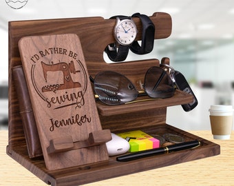 Personalized Sewing Gifts for Quilting Lover, Knitter,Seamstress Gifts Birthday Quilter Room.Wood Charging Station for Him Men Crafter Gifts