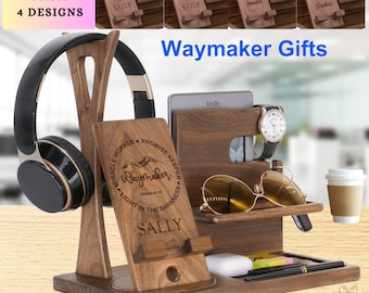 Waymaker Gifts Personalized Wooden Charging Station, Christian Docking Stand, Custom Bible Verse Gift for Way Maker on Christian Journal