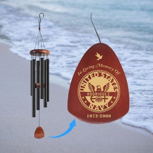 Personalized Wind Chime Gift for Navy Military. Unique Sympathy Wind Chime Loss of Soldier in US Navy on Veteran Day Xmas Birthday Memorial