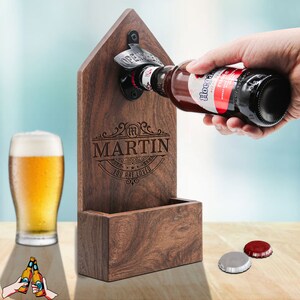 Custom Beer Gift for Men Bottle Opener with Cap Catcher. Personalized Gift Idea for Beer Lover on Beer Day, Thanksgiving, Xmas, Anniversary
