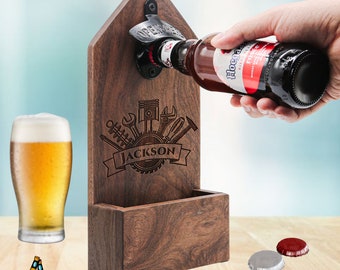 Custom Gift for Mechanic Grandpa Husband.Personalized Wall Mount Bottle Opener for Beer Lover,Groomsmen Gift for Men, Best Man Mechanic Gift