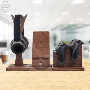 Romantic Gift for Him Her with Name on Nested Hearts. Personalized Game Controller Stand to Keepp All Gaming Items Organized on Anniversary