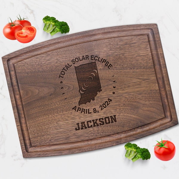 Solar Eclipse Indiana Cutting Board -  April 8 2024 American Totality - Astronomy Gift, IN State Shape - Celestial Event, Eclipse Souvenir