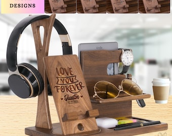 Fathers Day Gifts for Husband from Wife, Love Forever. Personalized Headphone Organizer to Keep All Accessories Organized with Style