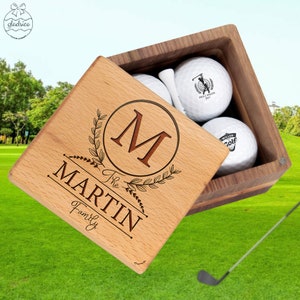 Personalized Golf Gift Box for Golfer Housewarming - Include Custom Golf Box with Name, Set of Four Golf Balls with Monograms & Tee Holder