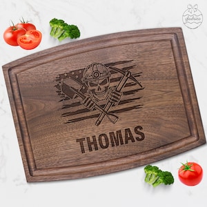 Wooden Charcuterie Board for Miner. Engraved Serving Tray with US Flag Mining Skull.Coal Miner Gift for Miner Birthday Christmas Mothers Day