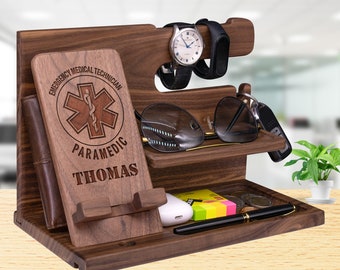 Paramedic EMT Gift with Star of Life for Medical Student. Personalized Engraved Phone Docking Charging Station for Boyfriend Gift, Ems Week