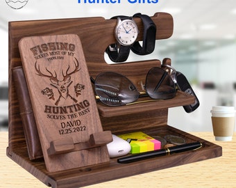 Father's Day Gifts for Hunting Grandpas Husband Dad. Hunter Fathers Day Gift from Daughter, Custom Papa Charging Station Gift for Hunting