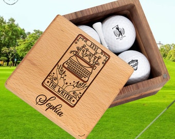 Personalized Writer Gift for Writer Club on Birthday Anniversary Gift. Personalized Golf Set with Golf Balls & Wooden Box with Name Authors