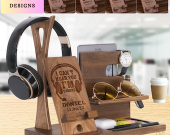Funny Gaming Gift for Gamers, I Can&#39;t Hear You I&#39;m Gaming. Personalized Headphone Stand to Organize Game Room with Style & clutter-free