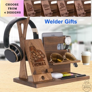 Welder Gift Personalized Wooden Charging Station, Welder Mechanic Docking Stand with Welding Equipment,Custom Welding Gift for Welding Month