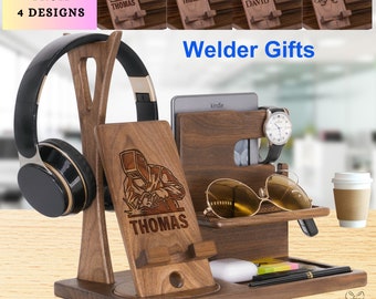 Welder Gift Personalized Wooden Charging Station, Welder Mechanic Docking Stand with Welding Equipment,Custom Welding Gift for Welding Month