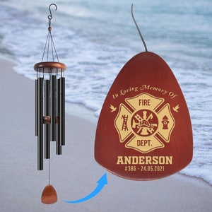Firefighter Memorial Wind Chime Personalized - Fireman Sympathy Wind Chime Gift - Unique Wind Chime Sympathy on Memorial Day, Fathers Day