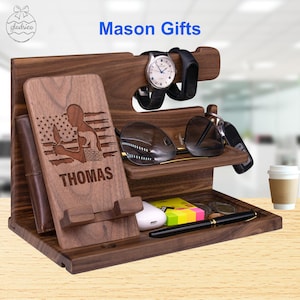 Personalized Mason Gifts for Him Her on Birthday, Masonic Gift for Men. Custom Freemason Phone Stand with US Flag Masonic Gift for Mason Day