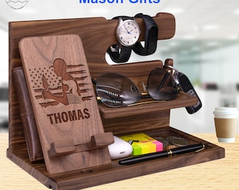 Personalized Mason Gifts for Him Her on Birthday, Masonic Gift for Men. Custom Freemason Phone Stand with US Flag Masonic Gift for Mason Day