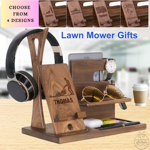 Lawn Mower Gifts Personalized Wooden Charging Station, Landscaper Docking Stand, Custom Mower Gift for Lawnmower on Zero Turn Lawn Mower