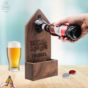 Lawncare Company Wood Bottle Opener, Engraved Corkscrew Opener for Lawn Mower.Personalized Wall Mount Bottle Opener for Landscaper Groomsman