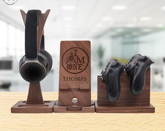Custom Mason Gifts for Gamer. Personalized Gaming Headset Controller Stand Gift for Masonic, Teenage Boy Gift, Freemason Graduation Gifts
