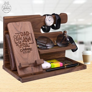 Personalized Gift for Dad Family, Dad We Love You. Unique Nightstand Organizer with Key Holder, Wallet Stand & Watch Organizer on Birthday