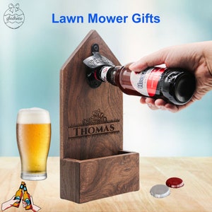 Mower Gifts for Lawn Mower on Mower Party, Personalized Mowing Gift for Lawn Mower Service. Custom Men Bottle Opener for Lawn Mower