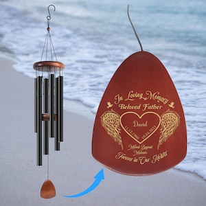 Wind Chime for Loss of Dad in Loving Memory with Angels & Heart - Personalized Sympathy Gift on Memorial Day, Father Day, Anniversary