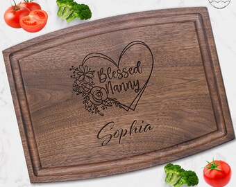 Sentimental Gifts for Nanny Nannie Nan from Kids. Personalized Nanny Chopping Board with Heart for Nanny Birthday Christmas Housewarming