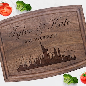 Personalized Cutting Board for Housewarming, Wedding with Modern City Skyline Design - Unique Gift on Mothers Day, Anniversary, Birthday
