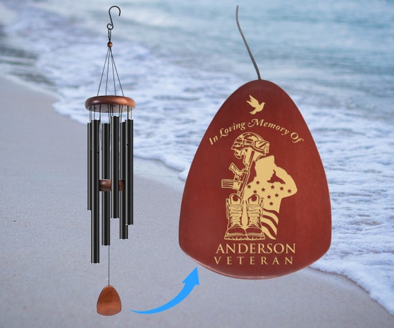 Military Memorial Wind Chime Personalized - Sympathy Wind Chime for Soldiers In Navy, Air Force, Army, Coast Guard, Marine on Memorial Day