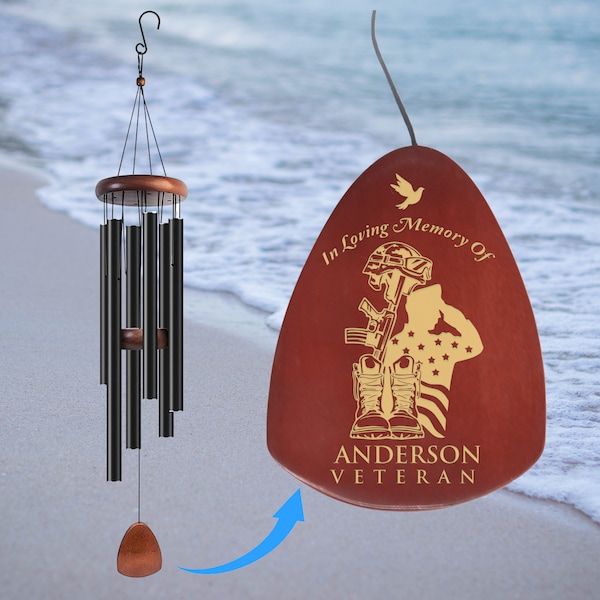Military Memorial Wind Chime Personalized - Sympathy Wind Chime for Soldier In Navy, Air Force, Army, Coast Guard, Marineman on Memorial Day