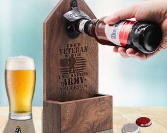 Unique Thank You Gift for Veteran, Proud Veteran of US Military. Personalized Beer Bottle Opener for Soldier on Veterans Day Birthday Xmas
