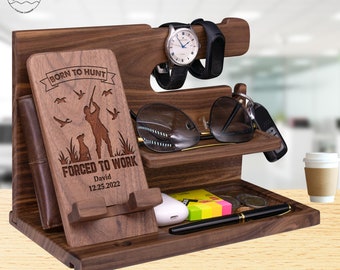 Personalized Gift for Hunting, Born to Hunt Forced to Work. Unique Docking Station to Keep All Personal Items Organized on Xmas Birthday