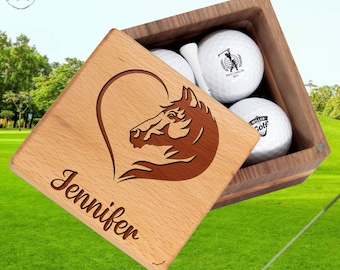 Horse Trainer Gift for Horse Rider Club on Birthday Anniversary Gift. Personalized Golf Set with Balls & Wooden Box with Name Horse Lovers