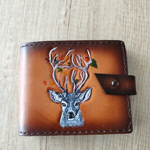 Deer Wallet, Leather Carving Wallet, Leather Deer, Handmade Leather Carving Wallet, Pocket Wallet, Men&#39;s Leather Wallet, Brown Wallet, Gift