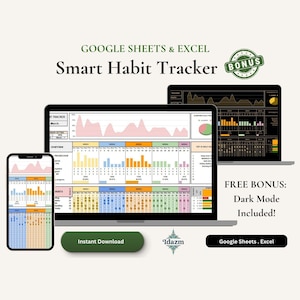 Habit Tracker Spreadsheet, Google Sheets Excel Daily Habit Planner, Weekly Goal Planner, Digital Routine Dashboard, Habit To Do List