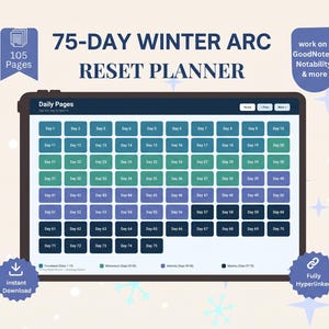Reto de 75 días, planificador GoodNotes, diario de reinicio de 75 días para iPad, rastreador de hábitos en PDF con hipervínculos, planificador de rutina diaria Notability, planificador para iPad