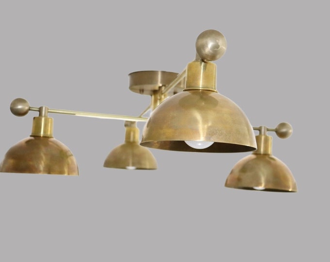Featured listing image: Brass Flush Mount Chandelier Light - 4 Arm Sputnik Pendant Light - Mid Century Italian Light Fixtures - Home Decor Nordic Lamps
