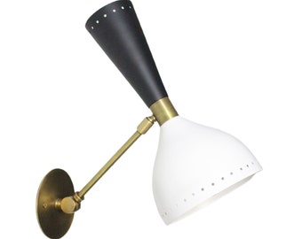 Brass Wall Sconce White Black Mid Century Italian Stilnovo Style Sconce Light Pair Bedside Reading Lamp Fixture Adjustable Wall Sconce Light