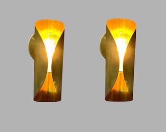 Raw Brass Wall Sconce Pair - Mid Century Italian Stilnovo Style