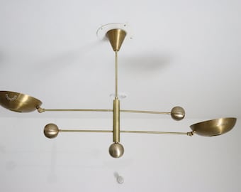 2 Light Pendant Mid Century Modern Raw Brass Sputnik chandelier light Fixture