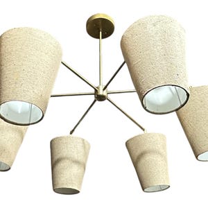 Brass and jute Flush Mount Chandelier Light - 6 Arm Sputnik Pendant Light - Mid Century Italian Light Fixtures 6 light