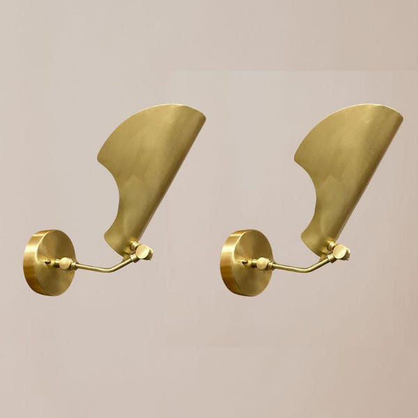 Pair Brass Wall Sconces, Mid Century Italian Stilnovo Style