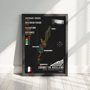 Cormet de Roselend Cycling Poster Route Map Tour de France Gift Cyclists Zwift Pain Cave Decor Cycling Art Bicycle Wall Art Cyclist Gifts