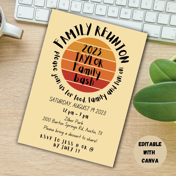 EDITABLE Family Reunion Invitation Template Invite Family Gathering Cousin Crew Sunset Summer BBQ Barbecue Picnic Cookout Vibes Download