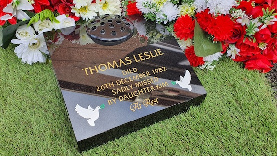 Personalised Granite Memorial Vase Grave Rose Bowl Flower Cemetery Grave Vase C26 Gold Gold One Side 50945110