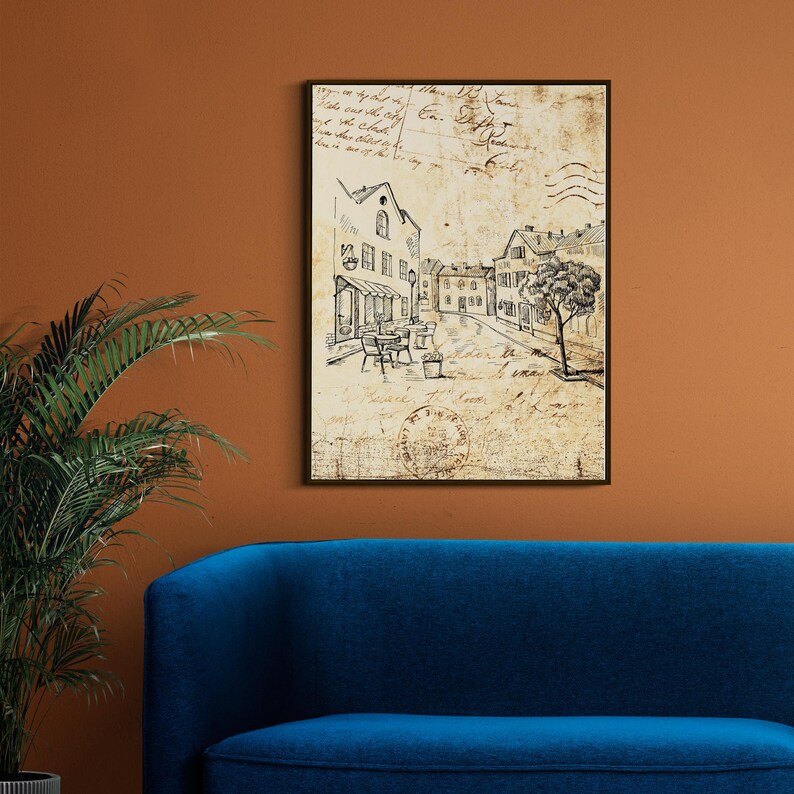 Vintage Cafe Wall Art, Paris Cafe Poster, Postcard Decor, Cafe Drawing