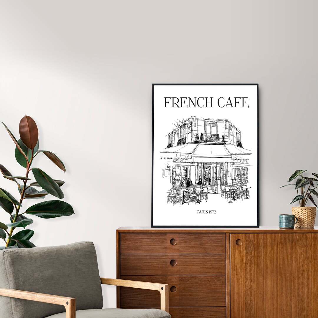 French Cafe Wall Art Paris Cafe Poster Black and White Cafe Etsy