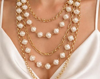 Vintage Pearl Layered Necklace.